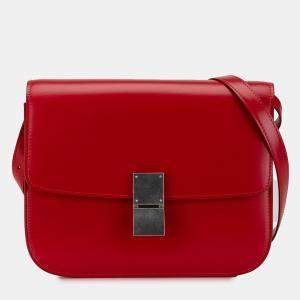 Pre Owned Celine Red Medium Calfskin Classic Box
