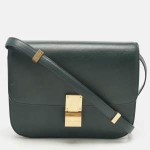 Pre Owned Celine Green Leather Medium Classic Box Shoulder Bag
