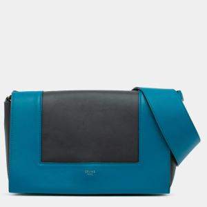 Pre Owned Celine Black Blue Leather Frame Shoulder Bag