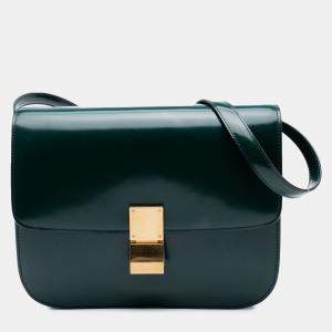 Pre Owned Celine Green Medium Patent Classic Box