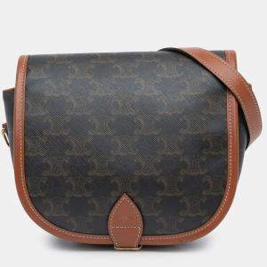 Pre Owned Celine Brown Medium Triomphe Coated Canvas Folco Crossbody