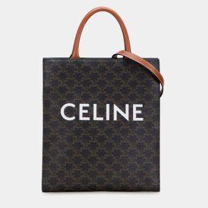 Pre Owned Celine Brown Small Triomphe Coated Canvas Vertical Cabas Tote