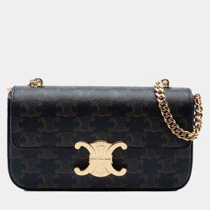 Pre Owned Celine Brown Triomphe Coated Canvas Claude Chain Shoulder Bag