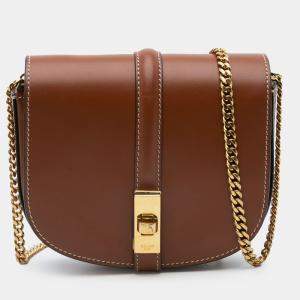 Pre Owned Celine Brown Small Leather Besace 16 Wallet On Chain