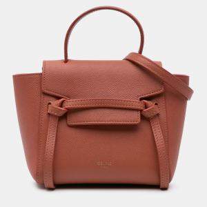 Pre Owned Celine Orange Pico Grained Calfskin Belt Bag