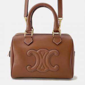 Pre Owned Celine Triomphe Boston Tan Leather Small 2-Way Handbag