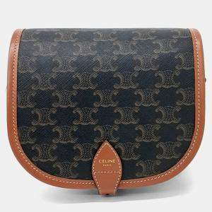 Pre Owned Celine Brown Coated Canvas Folco Bag Medium