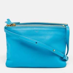 Pre Owned Celine Blue Leather Small Trio Crossbody Bag