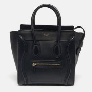 Pre Owned Celine Black Leather Micro Luggage Tote