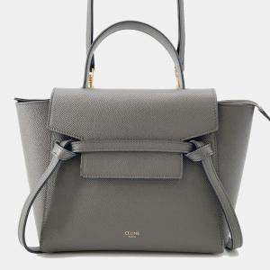 Pre Owned Celine Belt Bag Gray Leather Size Nano