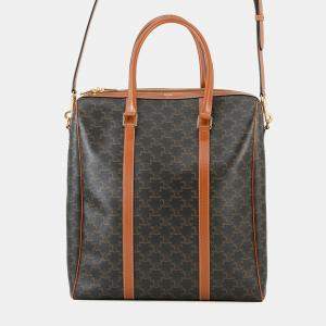 Pre Owned Celine Triomphe Vertical Travel Bag Black/Tan Pvc Leather