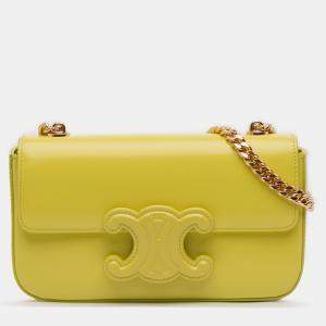 Pre Owned Celine Yellow Calfskin Cuir Triomphe Chain Shoulder Bag