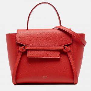 Pre Owned Celine Red Nano Grained Calfskin Belt Bag