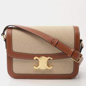 Pre Owned Celine Classic Triomphe Shoulder Bag Canvas Leather Beige Brown