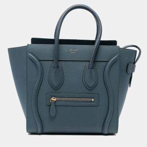 Pre Owned Celine Blue Micro Calfskin Luggage Tote