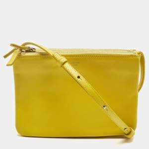Pre Owned Celine Yellow Leather Small Trio Crossbody Bag