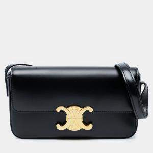 Pre Owned Celine Black Shiny Calfskin Triomphe Claude Shoulder Bag
