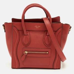 Pre Owned Celine Red Leather Nano Luggage Tote