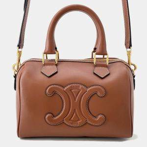 Pre Owned Celine Triomphe 2Waytravel Bag Tan Calf Leather Size Small