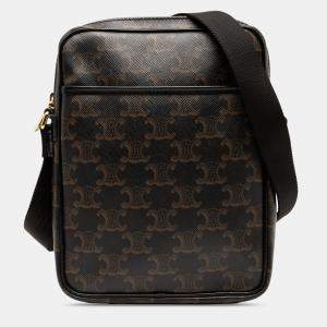 مملوكة مسبقًا Celine Brown Triomphe Coated Canvas Vertical Crossbody