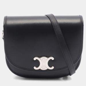 Pre Owned Celine Triomphe Black Leather Shoulder Bag