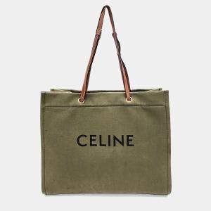 Pre Owned Celine Green Fabric Square Cabas Tote Bag