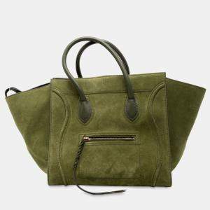 Pre Owned Celine Green Medium Suede Phantom Luggage Tote