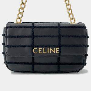 Pre Owned Celine Mono Chrome Chain shoulder Bag Black Leather