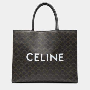 مملوكة مسبقًا Celine Brown Medium Triomphe Coated Canvas Cabas Horizontal Tote