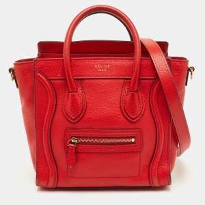 Pre Owned Celine Luggage Nano Red Leather Tote