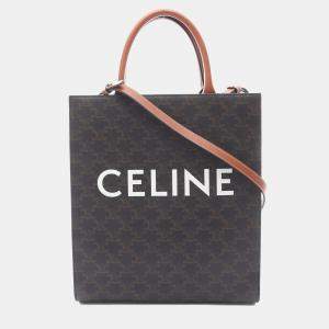 Pre Owned Celine Vertical Cabas Triomphe Small Brown Canvas and Leather Tote Bag