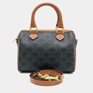 Pre Owned Celine Brown Coated Canvas Triumph Boston Bag Small