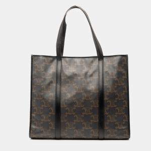 Pre Owned Celine Brown XL Triomphe Coated Canvas Cabas Tote