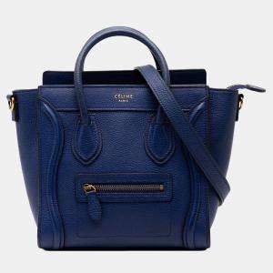 Pre Owned Celine Blue Nano Leather Luggage Tote