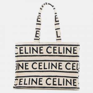Pre Owned Celine Kabataï­ Tote Bag White/Black Cotton Size Large