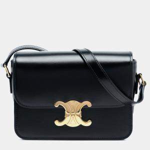 Pre Owned Celine Black Teen Shiny Calfskin Triomphe Crossbody