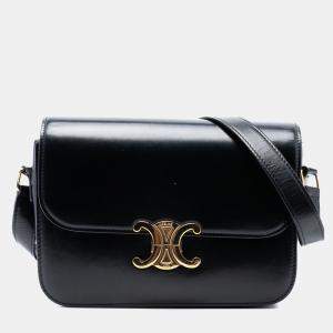 Pre Owned Celine Black Classique Shiny Calfskin Triomphe Crossbody