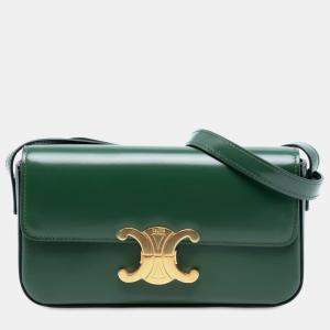 Pre Owned Celine Green Shiny Calfskin Claude Shoulder Bag
