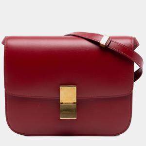 Pre Owned Celine Red Medium Calfskin Classic Box