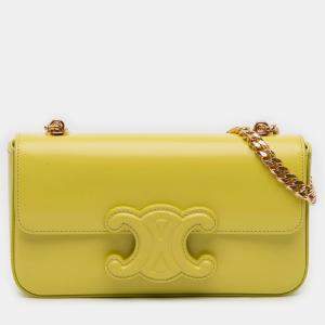 Pre Owned Celine Yellow Shiny Calfskin Claude Chain Shoulder Bag