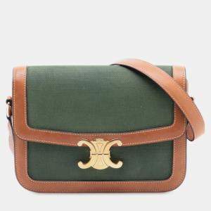 Pre Owned Celine Green Teen Canvas and Calfskin Triomphe Crossbody