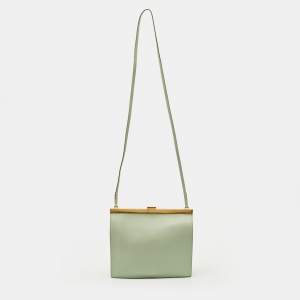 Pre Owned Celine Clasp Mini Light Green Leather Crossbody Bag