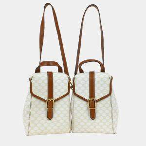 مملوكة مسبقًا Celine White Brown Macadam Twin Backpack
