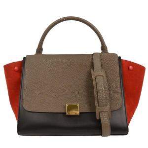 Pre Owned Celine Black Red Brown Leather Trapeze 2Way Handbag