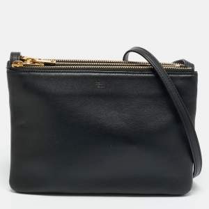 Pre Owned Celine Trio Small Black Leather Crossbody Bag