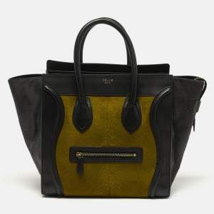 مملوكة مسبقًا Celine Luggage Mini Black/Green Leather and Calfhair Tote