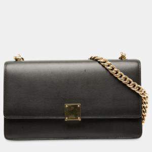 Pre Owned Celine Black Small Leather Case Chain Flap