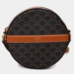 Pre Owned Celine 2020 Brown Canvas/Leather Triomphe Round Crossbody