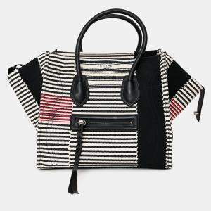 Pre Owned Celine 2017 Black/White Canvas Striped Phantom Luggage Top Handle