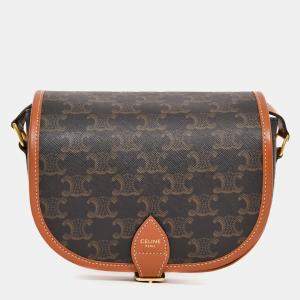 Pre Owned Celine Brown Triomphe Canvas/Leather Medium Folco Crossbody